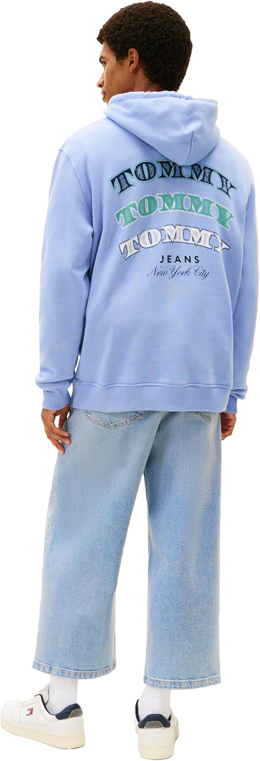 Tommy Jeans Men's Medium Weight Hoodie Sweatshirt With Printed Stacked Back Graphic