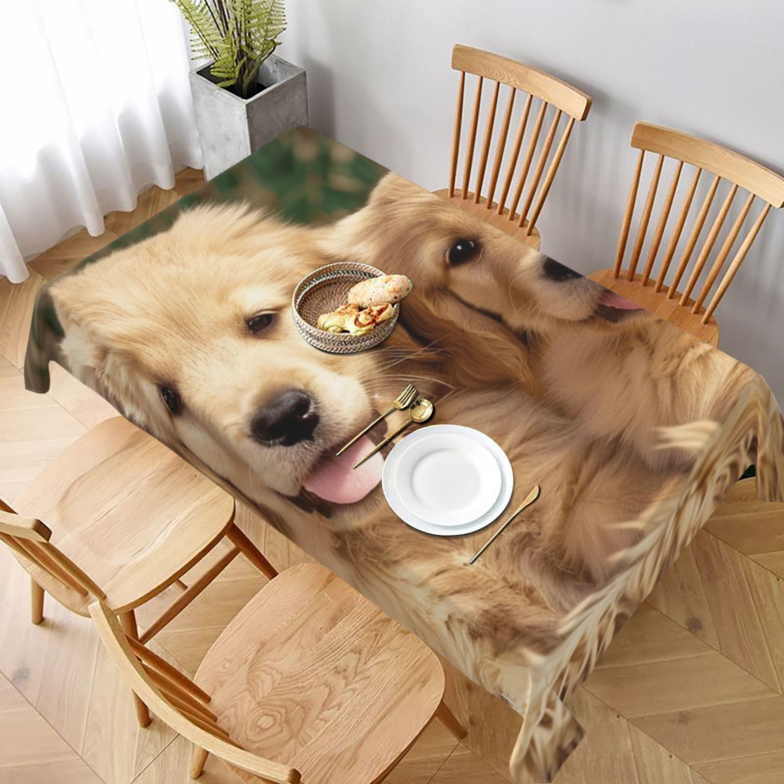 WPKJU Golden Retriever Dogs Puppies Pets Printed Tablecloth 60x90 in Water Resistant Table Cover Washable Rectangle Table Cloth for Dining Tables