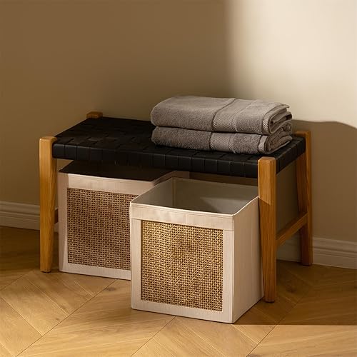 Miniatura 3 de LA JOLIE MUSE Contenedores de almacenamiento plegables, contenedores de almacenamiento de tela con diseño de malla de papel, cestas de