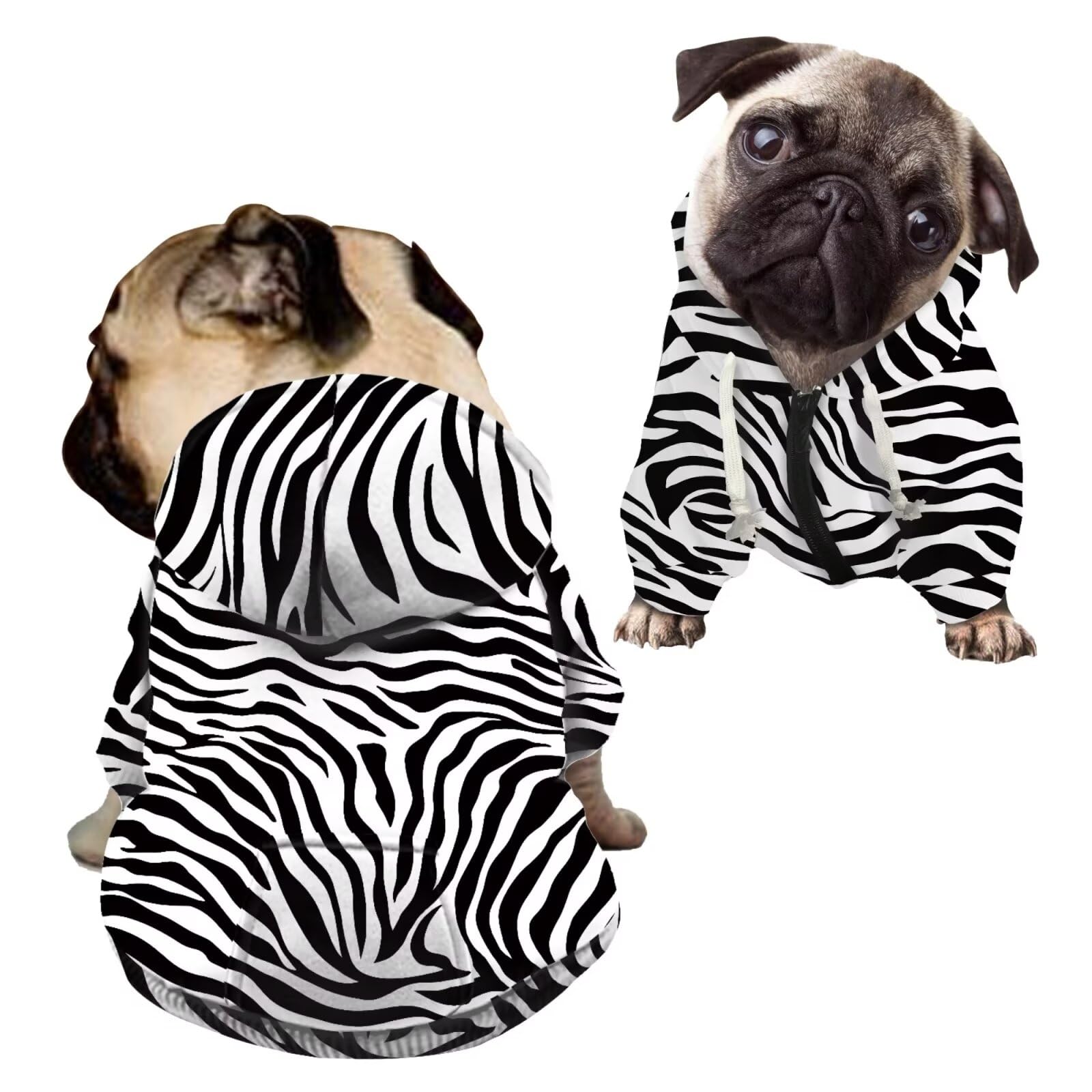 Howilath Zebra Stripes Print Dog Hoodie Clothes Sweatshirt with Hat, Zipper Polyester Sweatshirt Dog Coat for Small Medium Dogs - L
