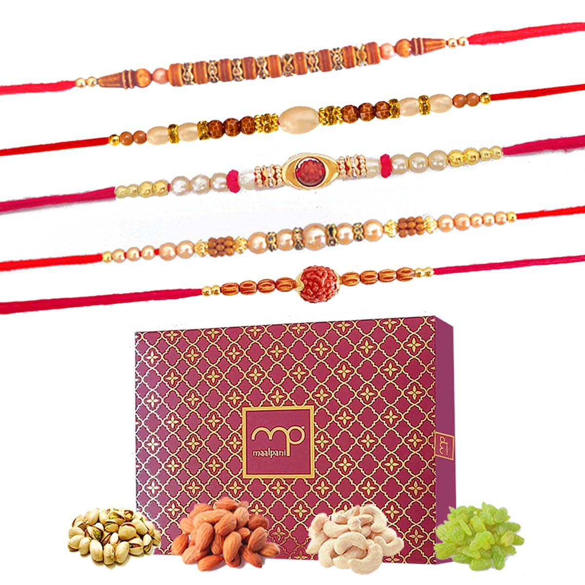 Maalpani Set of 5 Rakhi Hamper and Dry Fruit for Brother - Bro - Veera | Rakshabandhan Dry Fruit Gift Hamper-image-19