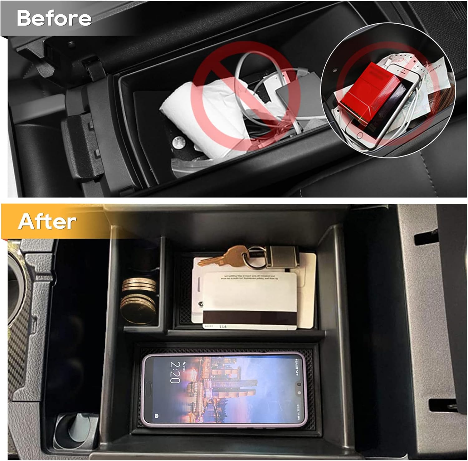 LFOTPP 4Runner Center Console Organizer Tray for 2014-2022 2023 2024 Toyota 4Runner Accessories with Coin and Sunglasses Holder,Secondary Storage Box (B Type)