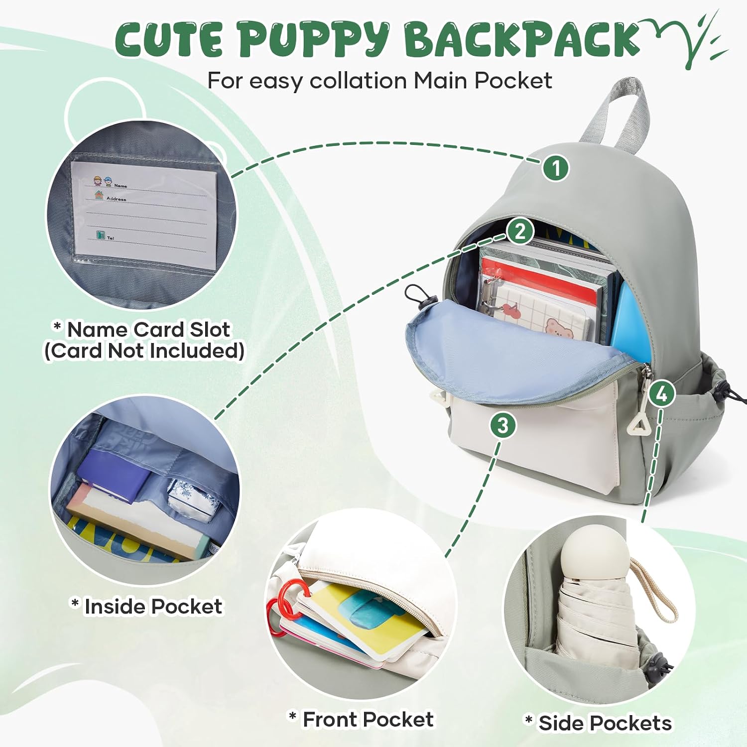 SEAFEW Small Toddler Backpack for Girls Boys, Kindergarten Backpack for Boys, Kids Backpack School Bag Cute Preschool Backpack for Aged 3-5, Green White