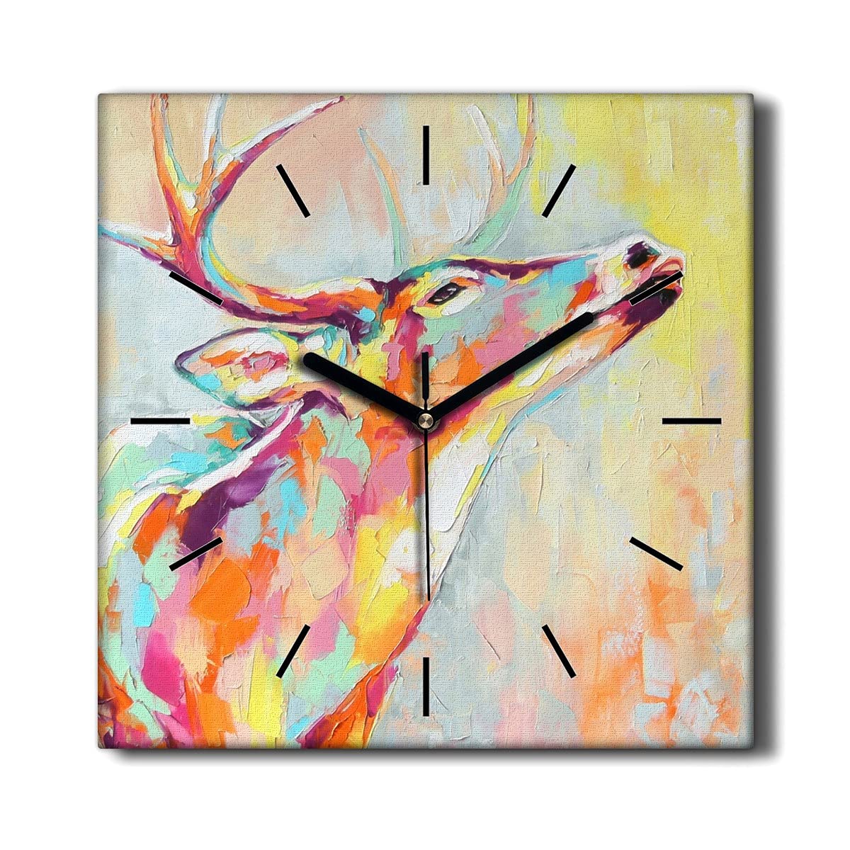 Horloge sur toile déco salon 30x30 cm montre murale animaux forêt sans bruit