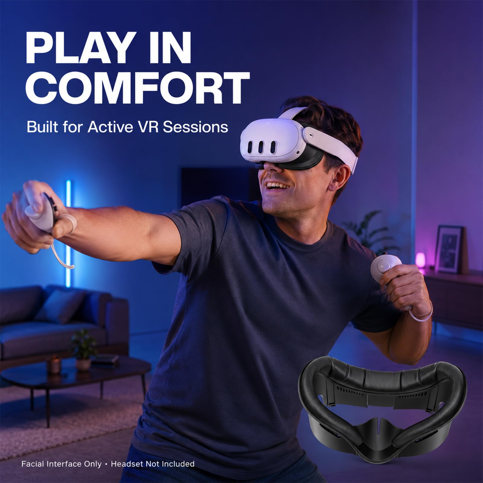Interfaccia Facciale V3 Ventilata Compatibile con Meta Quest 3, Cuscino Viso Pelle Pu Anti Luce e Anti Sudore, Supporto Sostituzione Confort Accessorio VR (Non Adatta per Meta Quest 3S)
