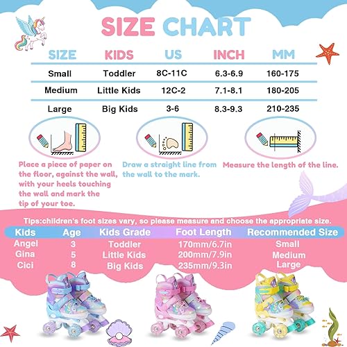 Miniatura 6 de Girls Roller Skates for Kids Ages 3-12 Adjustable Light Up Roller Skates for Toddlers Beginners Boys Unicorn Mermaid Rainbow Gift for Indoor Outdoor