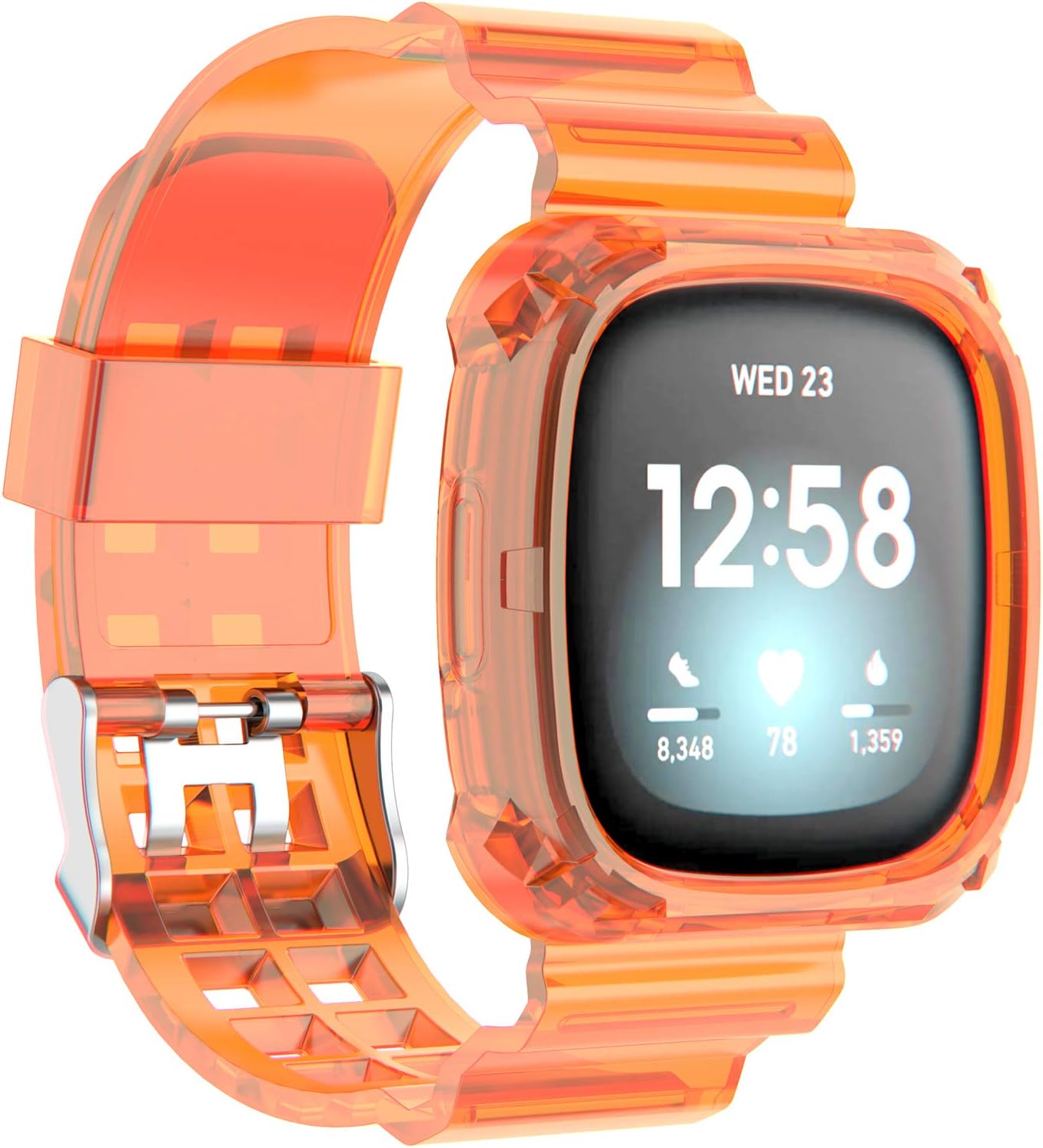 Clear Watch Band Compatible with Fitbit Sense 2 / Sense Bands, Fitbit Versa 4 / Versa 3 Bands Women Men, Silicone Transparent Crystal Bumper Case Band for Fitbit Sense 2 / Versa 4 Smart Watch