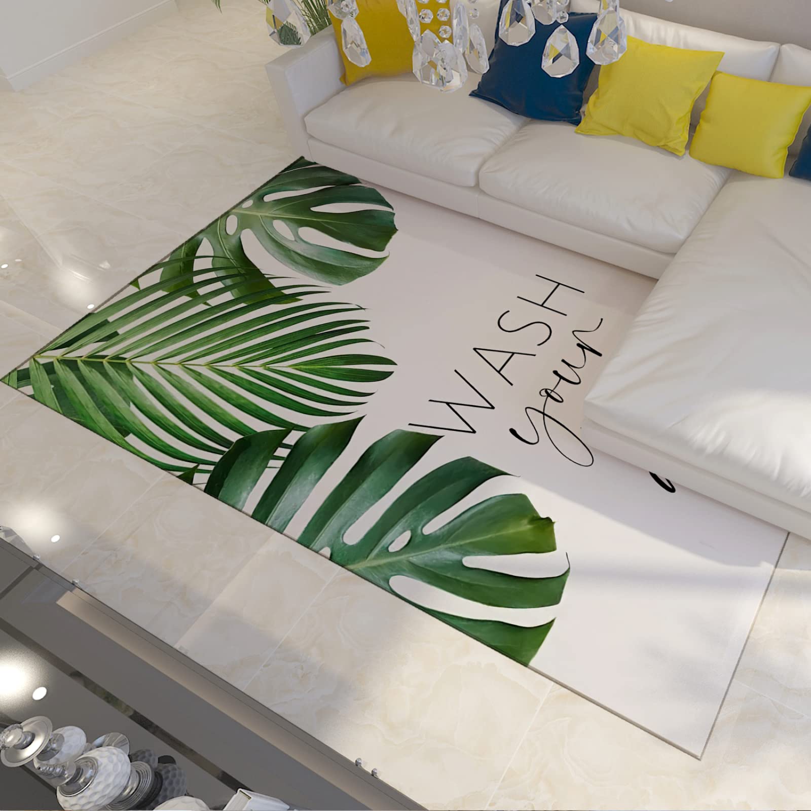 Zielone dywaniki boho tropikalna roślina antypoślizgowy dywan miękkie i cienkie duże dywany do salonu sypialni wiele rozmiarów opcjonalnie 150 cm x 180 cm