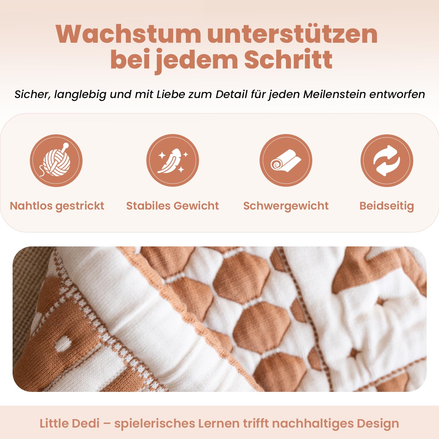 3D Krabbeldecke aus Bio-Baumwolle – GOTS Zertifiziert, 100x100 cm – Montessori Design, Beidseitig Nutzbar, Waschbar & Nachhaltig