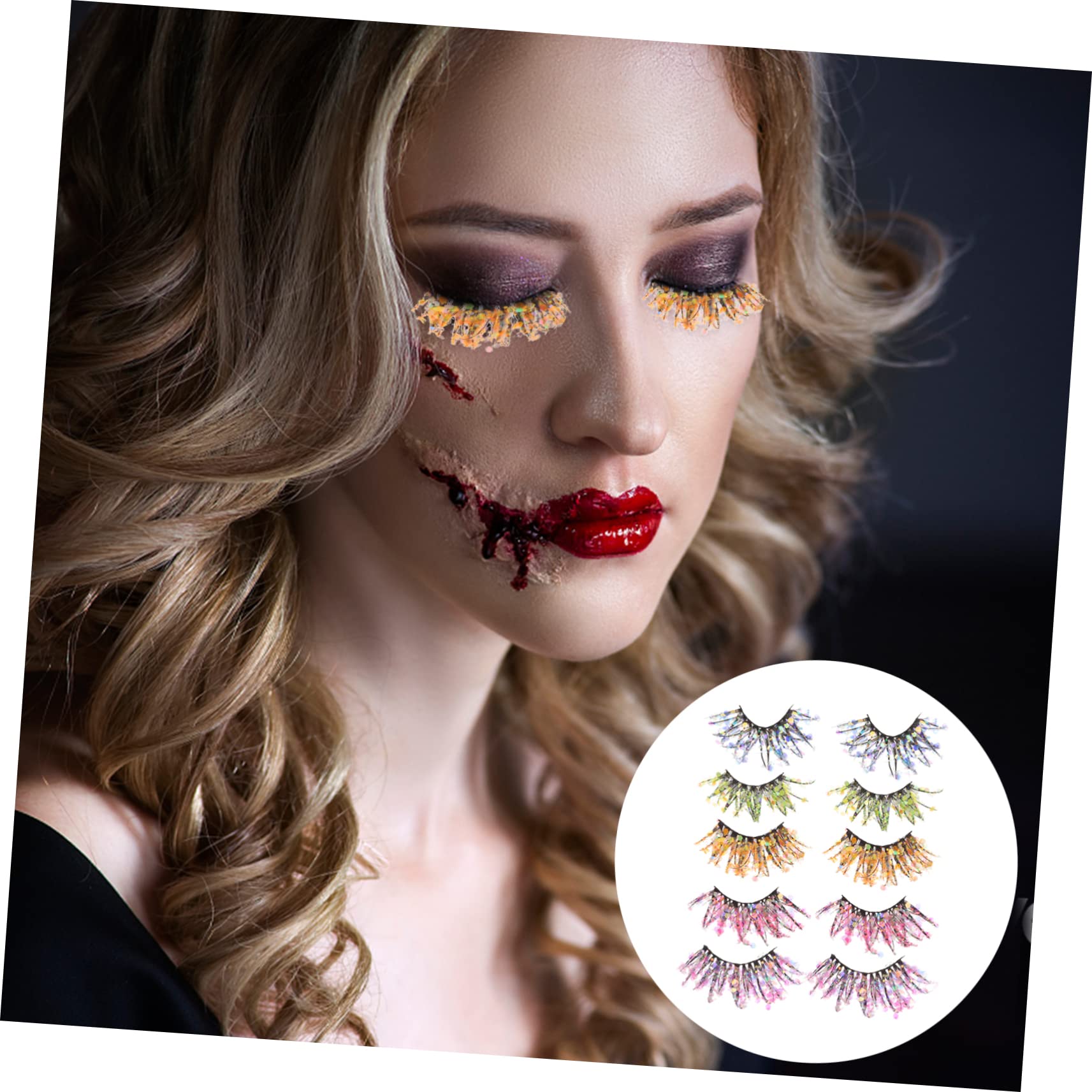 minkissy 20paires Faux Cils Colorés Fluorescents Avec Paillettes De Styles Pour Halloween Fêtes Et Cosplay