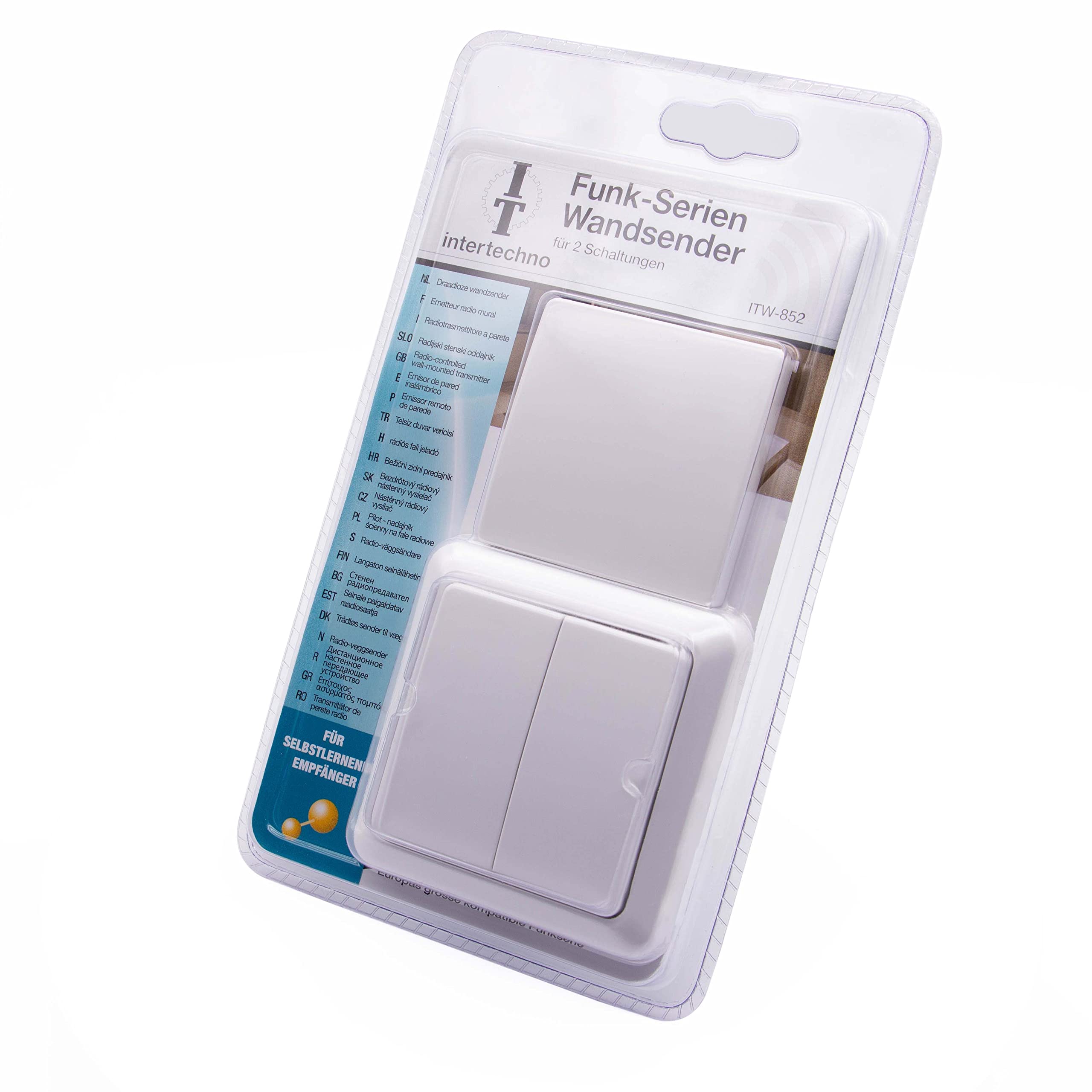 Intertechno Smart Home ITW 852 Funk Wandsender weiß 2 fach 2 Kanal & Funk Einbauschalter Ein/Aus CMR-2000, 49 x 28 x 25 mm