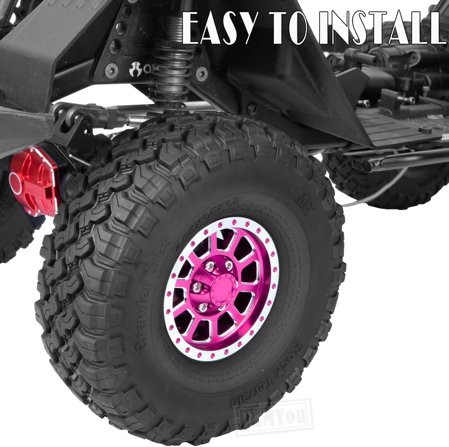 Aluminum RC 1.9 Beadlock Wheel Rims for 1/10 RC Crawler Car TRX4 TRX6 SCX10 SCX10 II 90046 SCX10 III D90 VS4-10 Gen8 CFX MST,Aluminum RC 1.9 Beadlock Wheel Rims,Pink