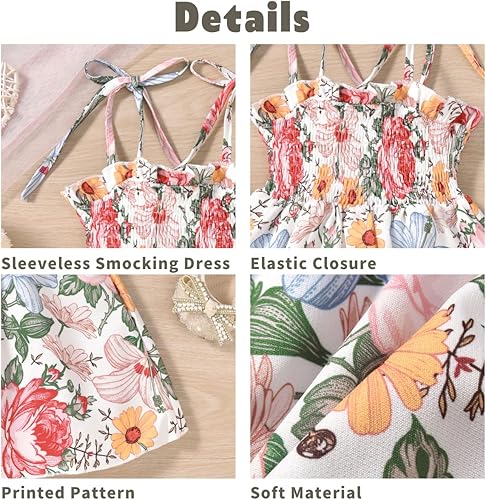 Miniatura 4 de Aalizzwell Vestido fruncido con tirantes delgados para bebés y niñas