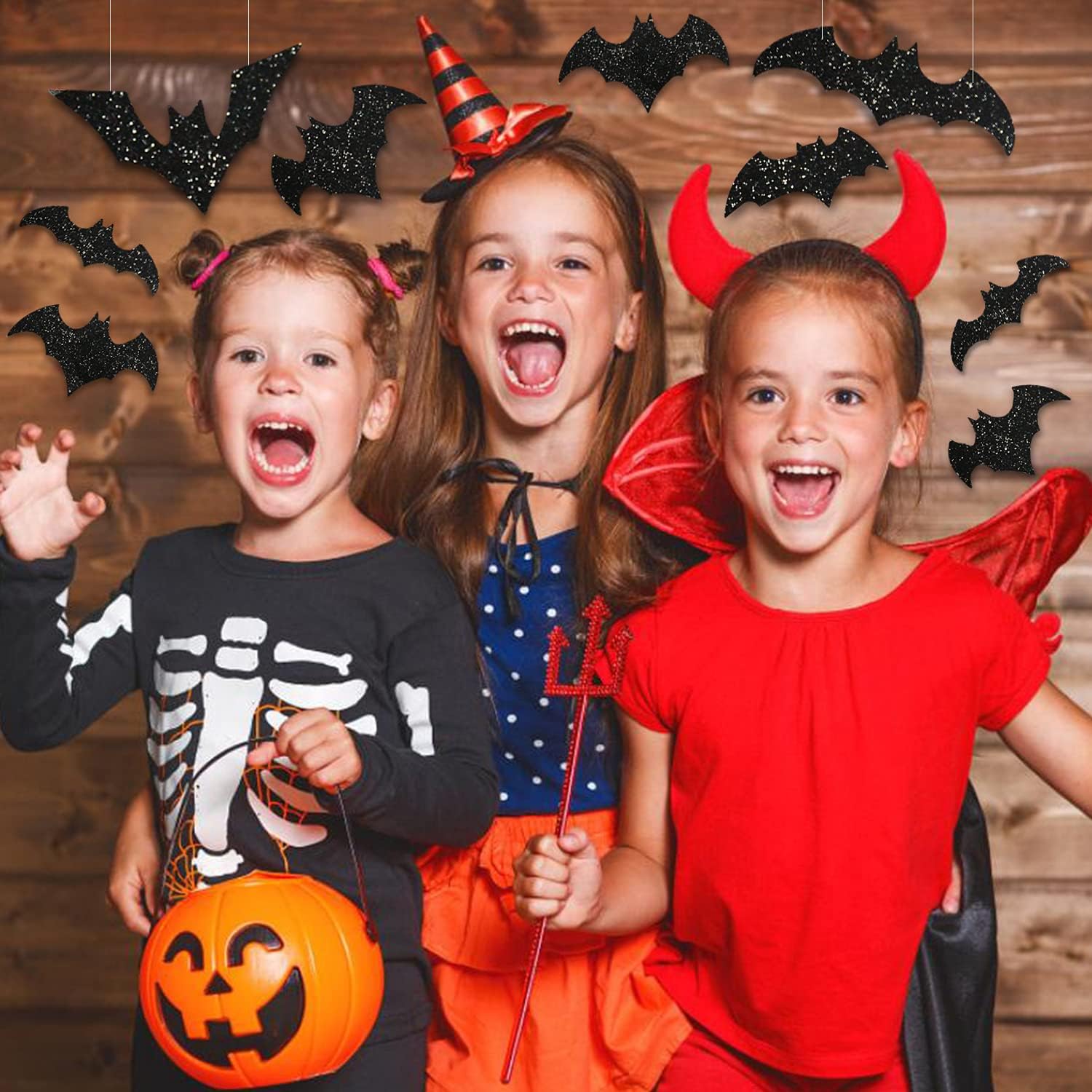 CCINEE 3D Halloween Hanging Bats Decoration,Large Glittery Bat Wall Decal Stickers for Halloween Party Decor Supply,36PCS