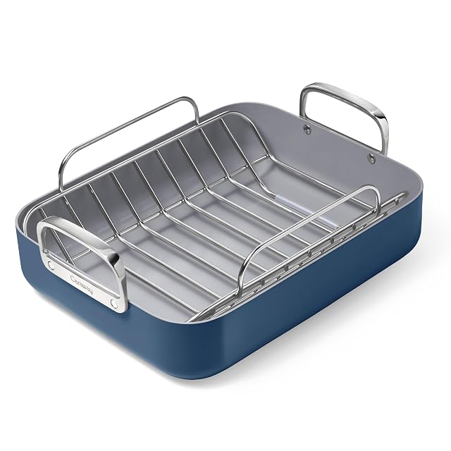 Caraway Roasting Pan - 16x13 Roasting Pan with Rack - Non-Stick Ceramic Coated - Non Toxic PTFE PFOA