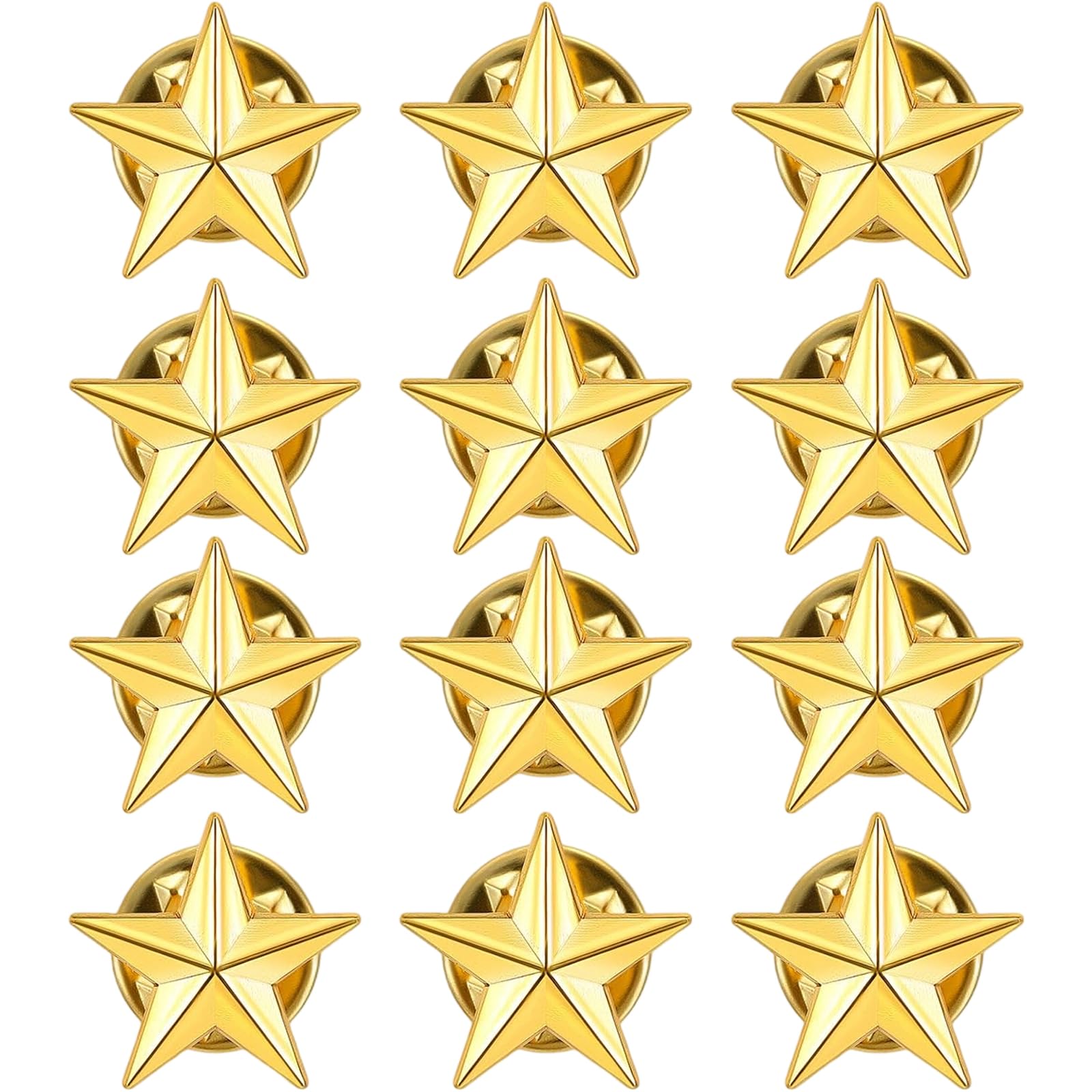 Star Badges with Pin, 12PCS Gold Five-Pointed Star Lapel Pins for Clothes, Bags and Hats, Independence Day Badges for Students, Men and Fashion Enthusiasts