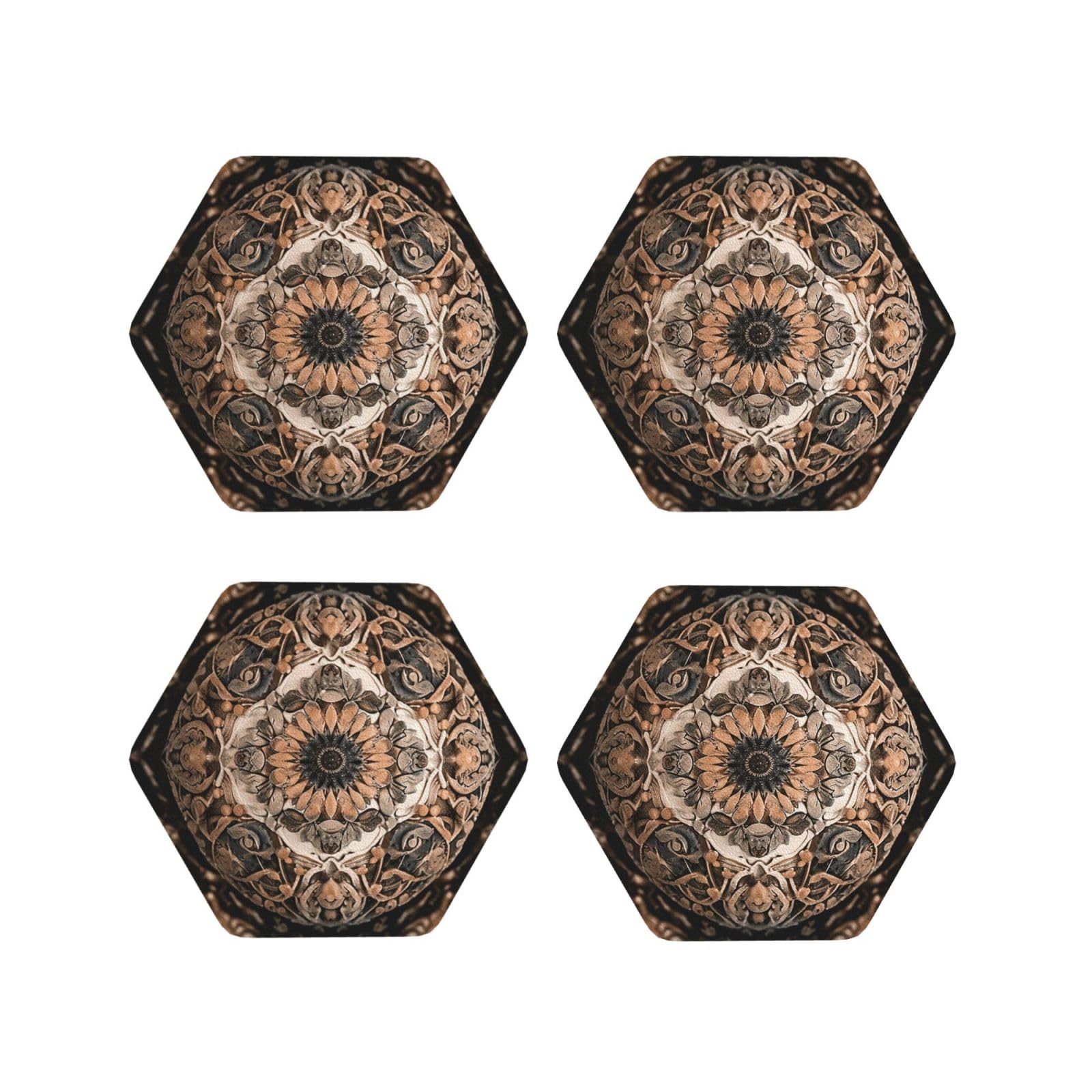 4pcs Drink Coasters for Tabletop Protection, 4" Leather Coasters for Drinks, Old Ornament Cup Coasters for Coffee Table Decor, Non-Slip Drinking Cup Mat for Hot Or Cold Drink