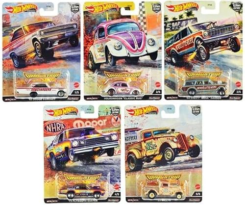 Hot Wheels Car Culture 2022 Dragstrip Demons - Paquete completo de 5 vehículos fundidos a presión, escala 164, FPY86-957R, a partir de 3 años