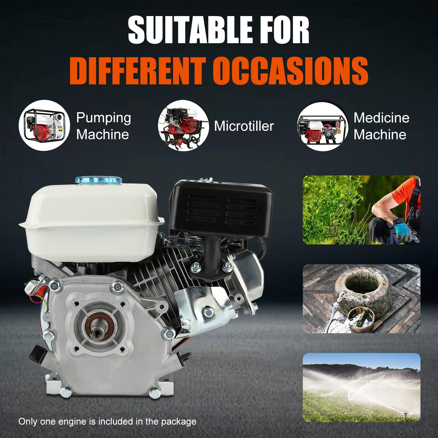 VOBOR Motore a benzina universale a 4 tempi, 168 F, motore a benzina 6,5 hp / 4,8 kw, rapida dissipazione del calore, Pull Start Ohv, motore a benzina con motore a 4 tempi 168 f (albero motore con