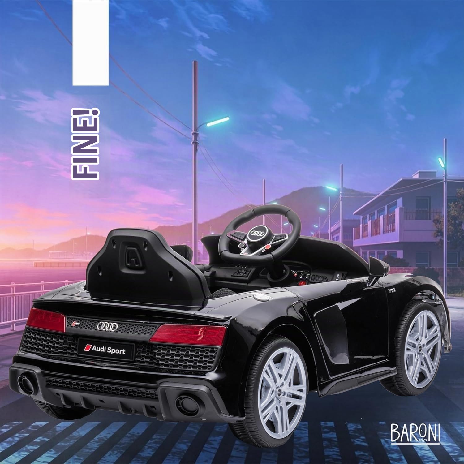 Baroni Home Auto Macchina Elettrica per Bambini Audi R8 Sport, 12V Con MP3, Macchina telecomandata Full Optional, sedile in Eco pelle, porte apribili, Velocità 3-5 km/h, con Telecomando, Nero