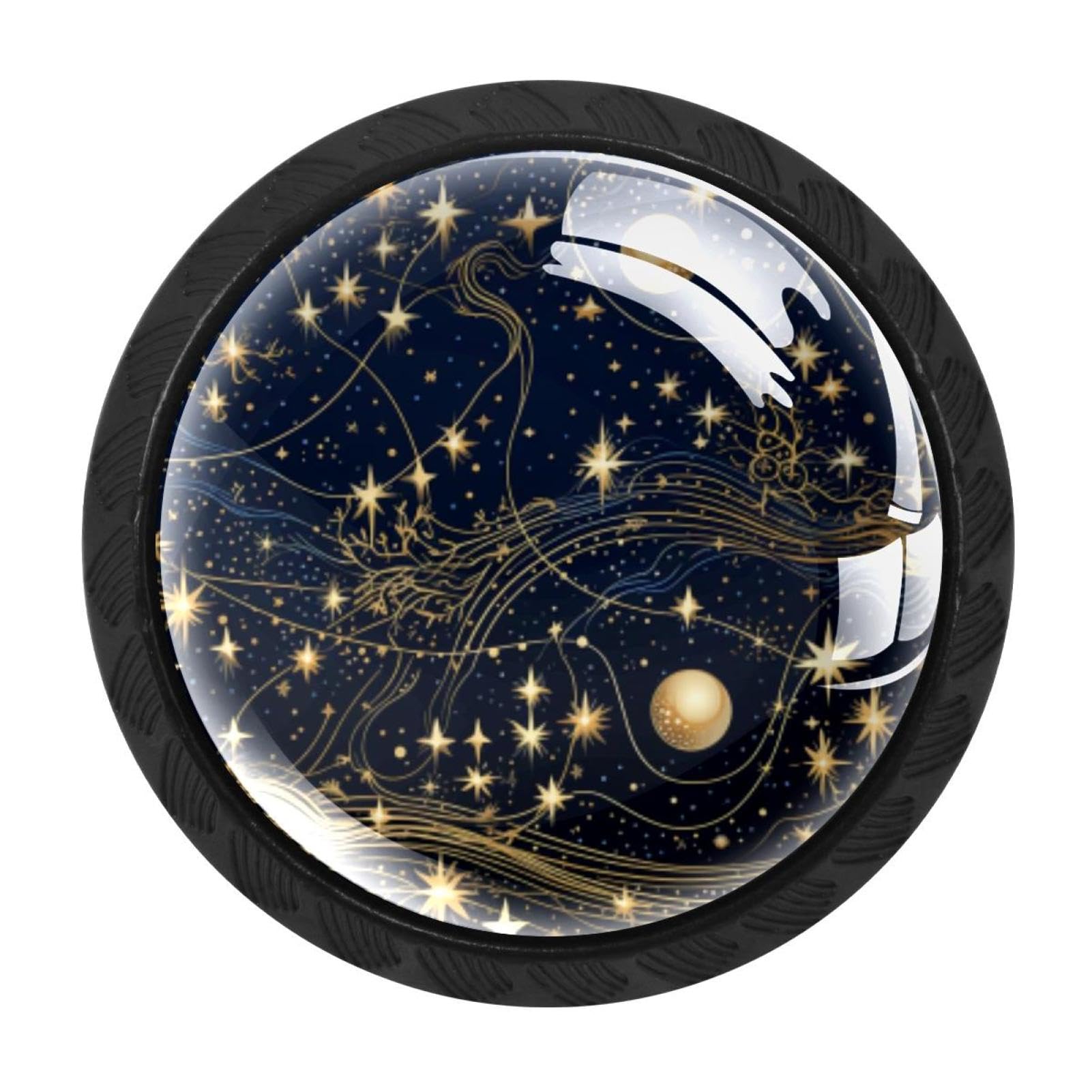 CHENZZZZ 4 Pieces Planet Star Drawer Knobs, 35mm Black Cabinet Knobs, Drawer Pulls and Knobs, Dresser Drawer Knobs, Cabinet Hardware Kitchen Cabinet Knobs