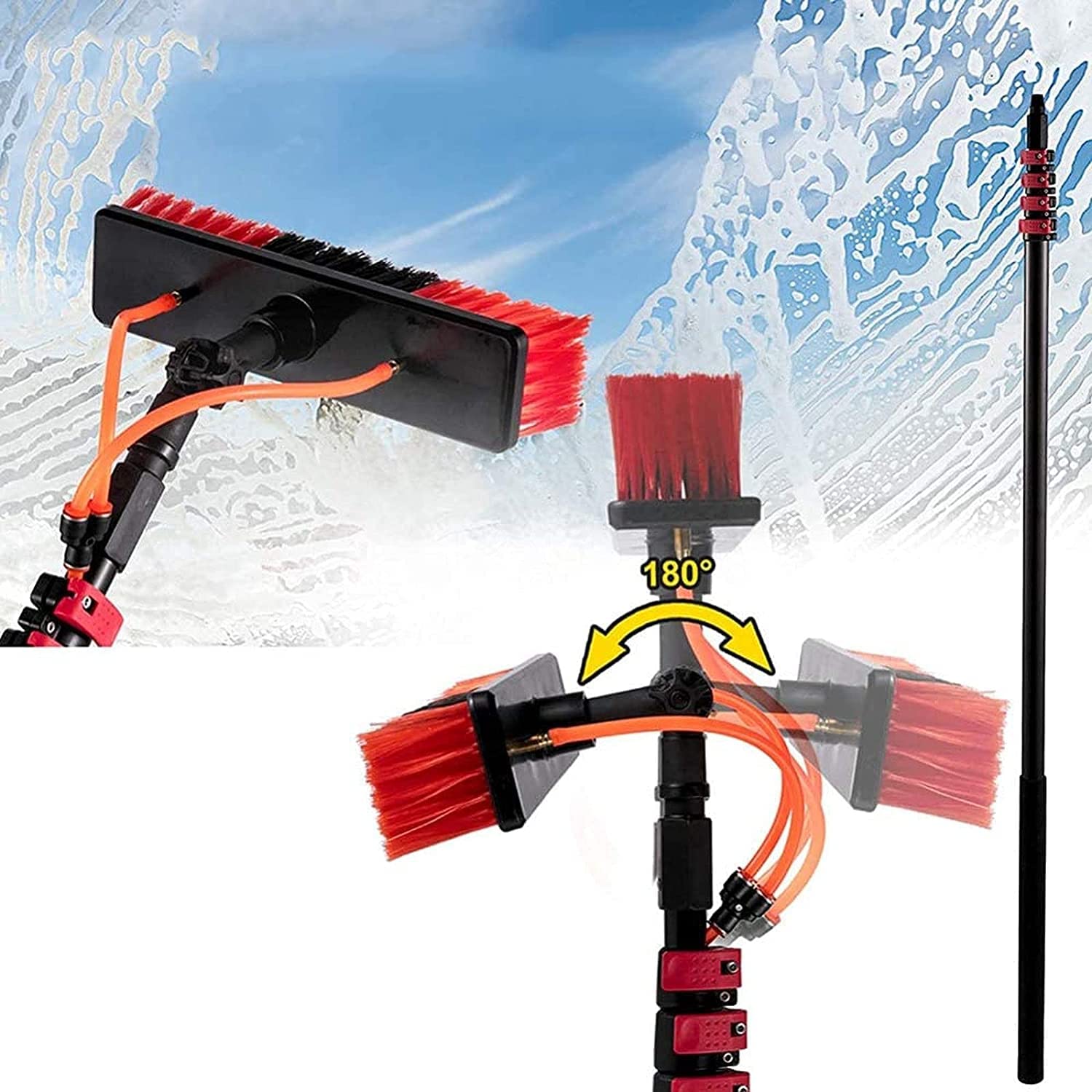 OLSKFUH Water Fed Window Cleaning Pole Kit 3.6M-11M Telescopic Brush With Hose Spray For Outdoor Use Ideal For Solar Panel And Window Cleaning System,36ft/11m-1