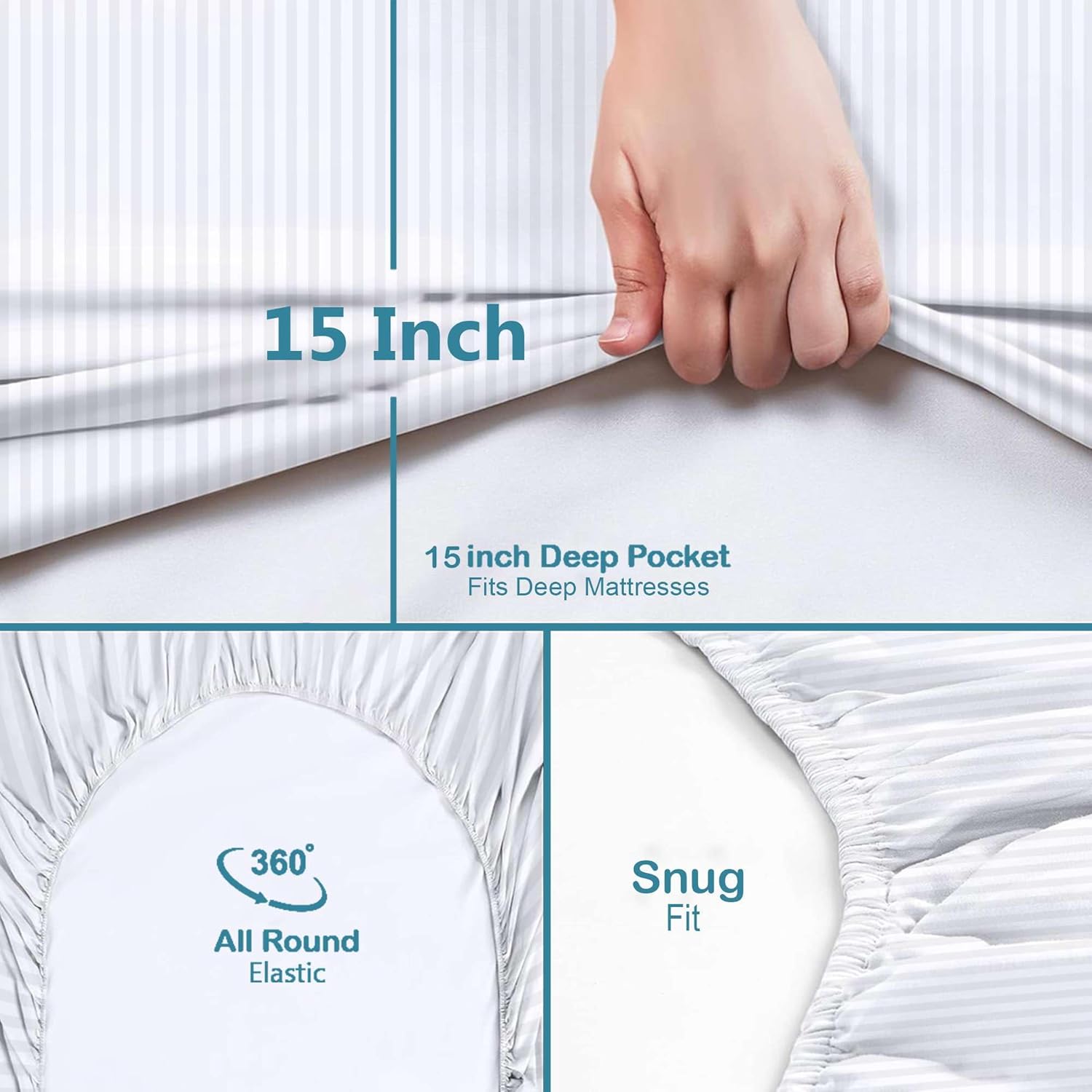 Way Fair 4 Piece Sheet Set Twin (39"x75") Size White Stripe - 100% Egyptian Cotton, 600-Thread-Count Cooling Bed Sheets, 15 Inch Deep Pocket of Fitted Sheet, Twin Cotton Bed Sheets Set