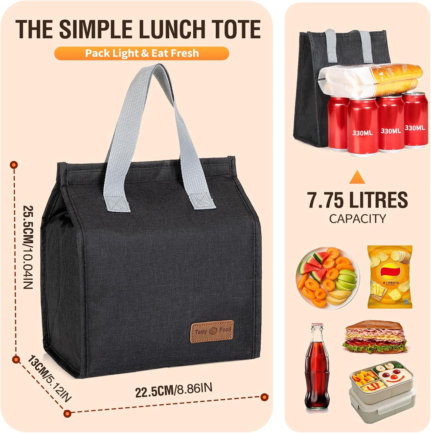 Smile Rainbow Lunch Bag, Insulated Lunch Bag for Women Men Leakproof Cooler Tote Bag Reusable Lunch Box for Office,Work,Picnic, Hiking or Beach (1, Black)