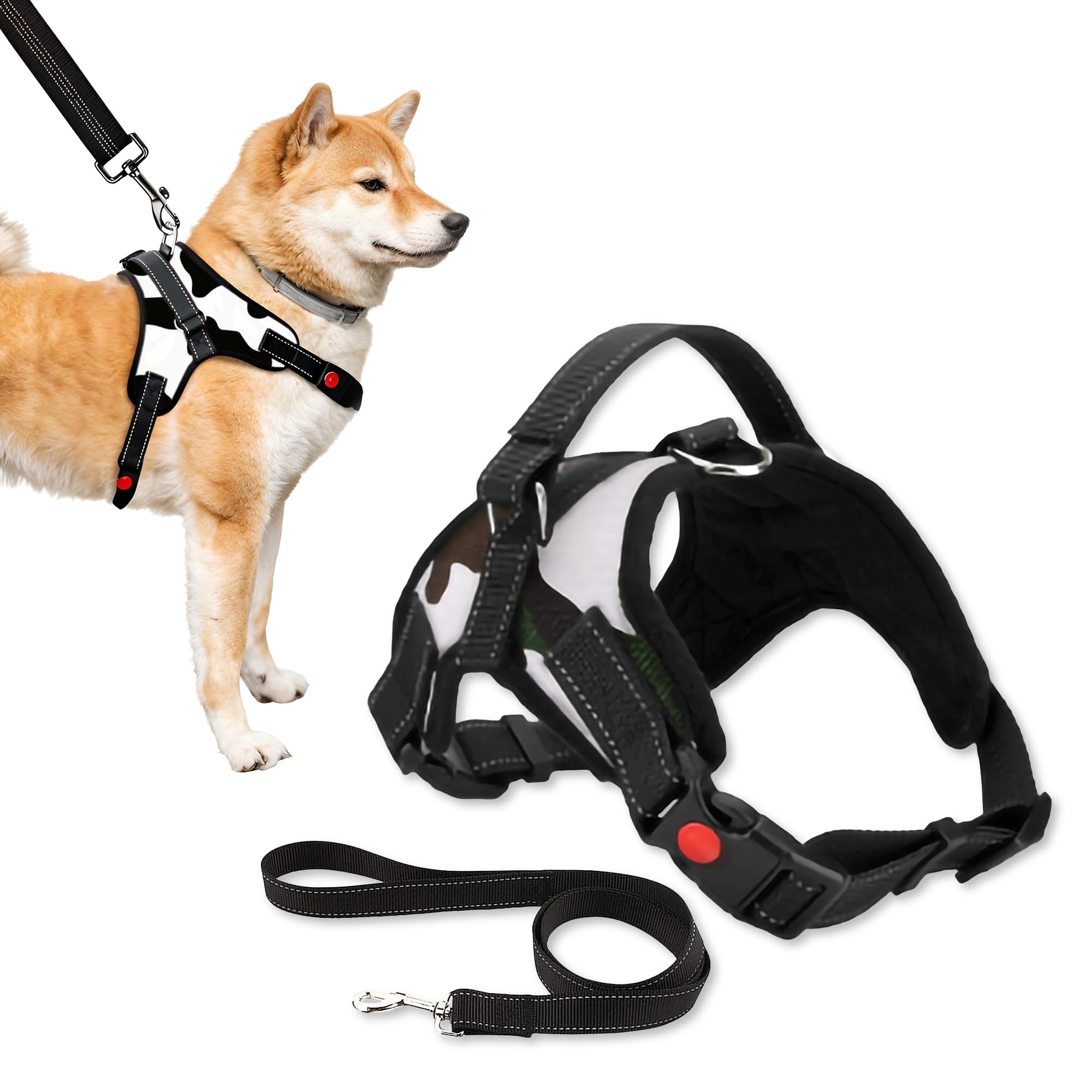 WedDecor No Pull Dog Harness with Lead Set for Large Dog, Breathable, Adjustable & Safe Pet Vest Harness for Dogs, Reflective Dog Control Harness UK for Training & Walking, Large - White