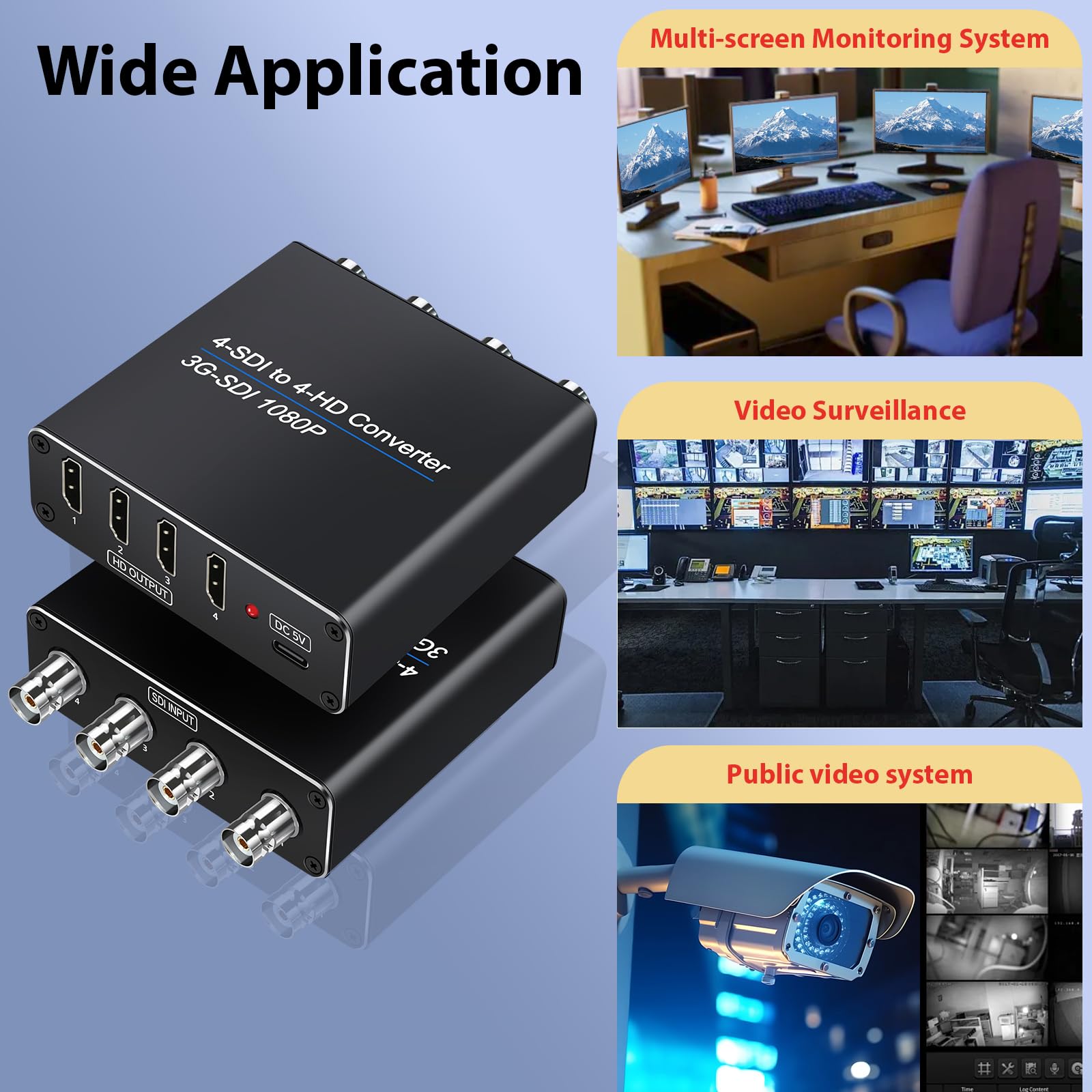 ACHAVE Convertidor de video SDI a HDMI, 4 entradas SDI y 4 salidas HDMI, 4 en 4 salidas, negro, soporte multiformato, entrada HD-SDI/3G-SDI, resolución de 1080p a 60Hz, transmisión de larga distancia