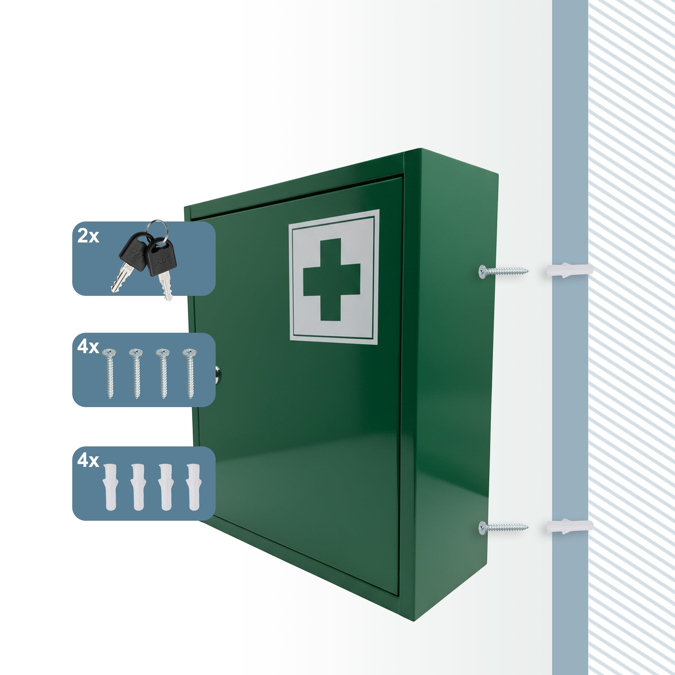 Armoire à Pharmacie Relaxdays, verrouillable, 3 espaces, H x L x P : 36 x 31 x 10 cm, pour médicaments, Verte