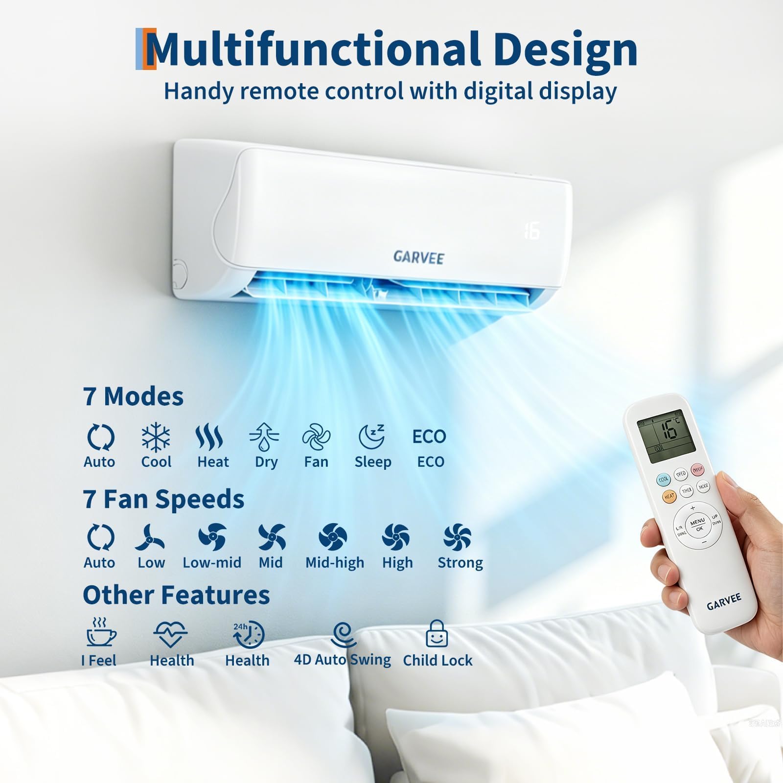 A++ Inverter Split-Klimaanlage 18000 BTU – Zentrale Klimatisierung, Heiz- & Kühlfunktion – Leiser Betrieb, Timer & Nachtmodus – R32 – Für Schlafzimmer, Büro & Wohnzimmer – Europäischer Standard,