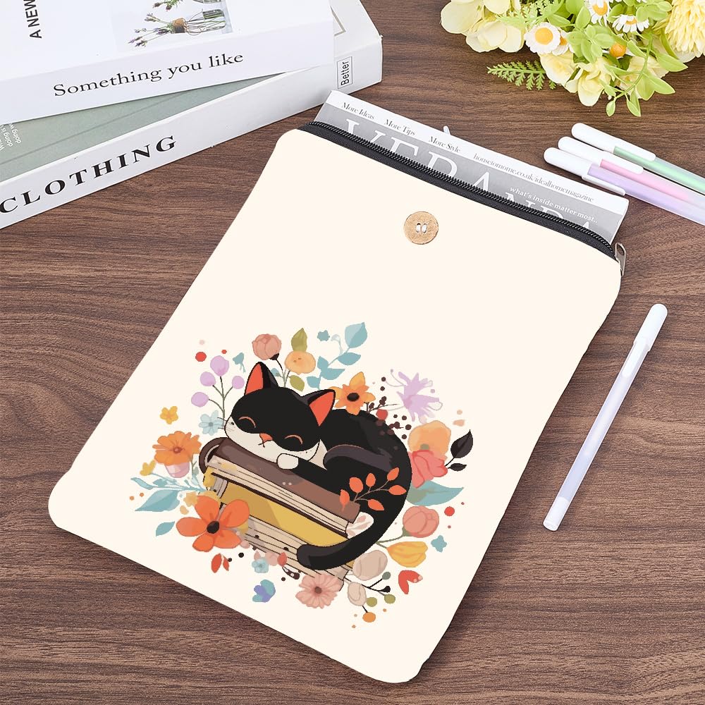 CRASPIRE Funda para Libro Diseño Gato 114 x 94 Pulgada Poliéster Impermeable Lavable Diseño Flores Y Animales Cremallera Ideal para Libros Tapa Dura Regalo Cumpleaños Y Graduación