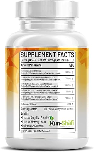 Miniatura 5 de Lions Mane 3000 mg 20 en 1 Suplemento de hongo con cola de pavo 2000 mg Reishi 1000 mg Cordyceps Chaga 1000 mg Maitake Meshima Poria Cocos Shiitake