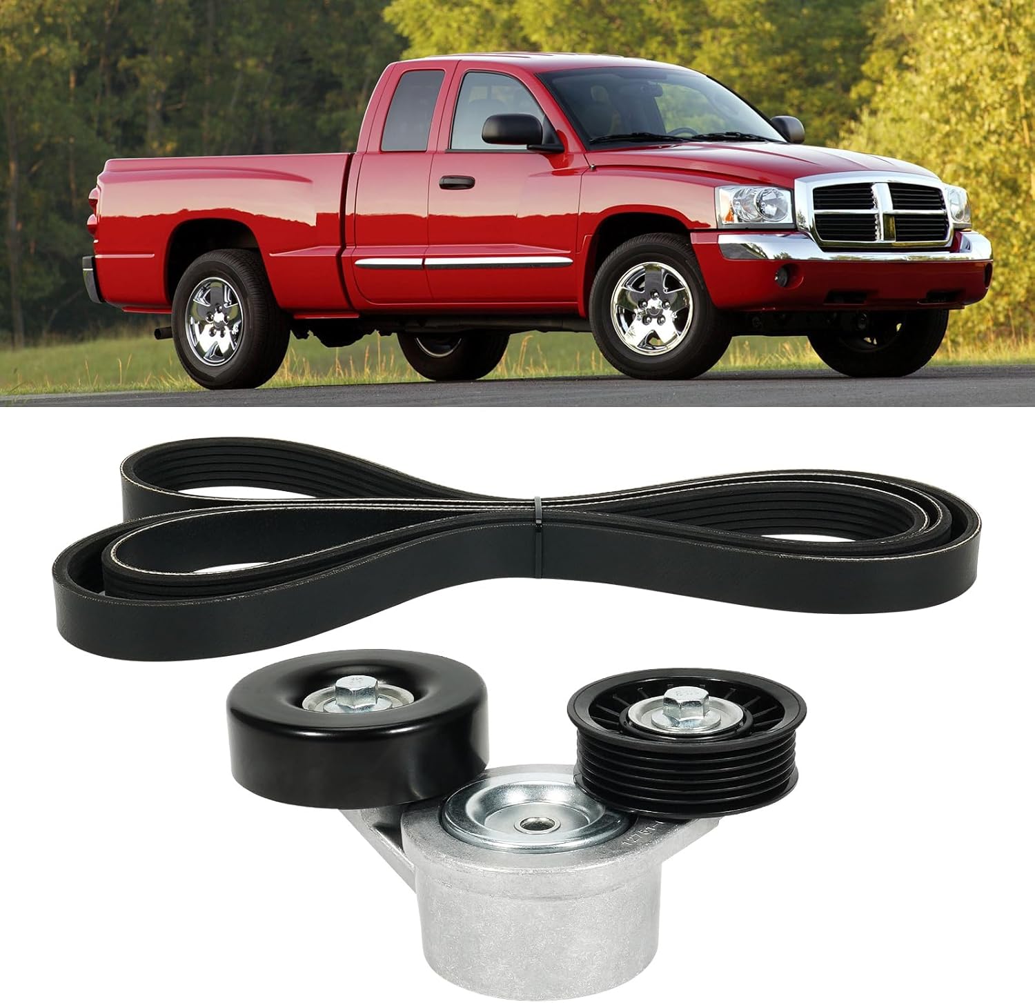 Engine Serpentine Belt Tensioner Drive Kit Fit for Dodge Ram 1500 2002-2007, Dakota 2000-2007, Durango 2000-2003, 3.7L 4.7L - Replace 6PK2224 53030958AB, One Year Quality Assurance
