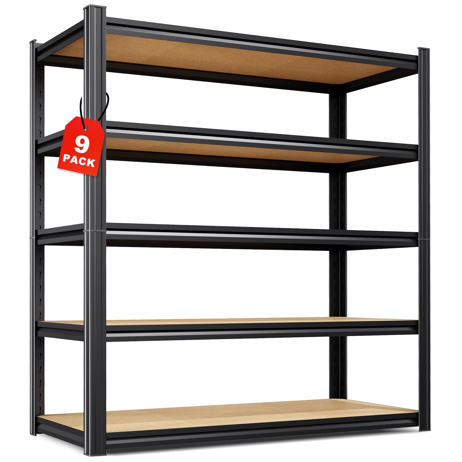 Set of 9-46" W Garage Shelving-2050 lbs 5 Tier Storage Shelves,Adjustable Heavy Duty Metal Shelving Unit and Storage Large Rack,Utility Steel Shelf for Warehouse Industrial Pantry 71"x46"x18"