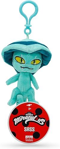 Miraculous Ladybug - Kwami Lifesize Sass, juguete de peluche de serpiente de 5 pulgadas con clip para niños, juguete de peluche coleccionable súper