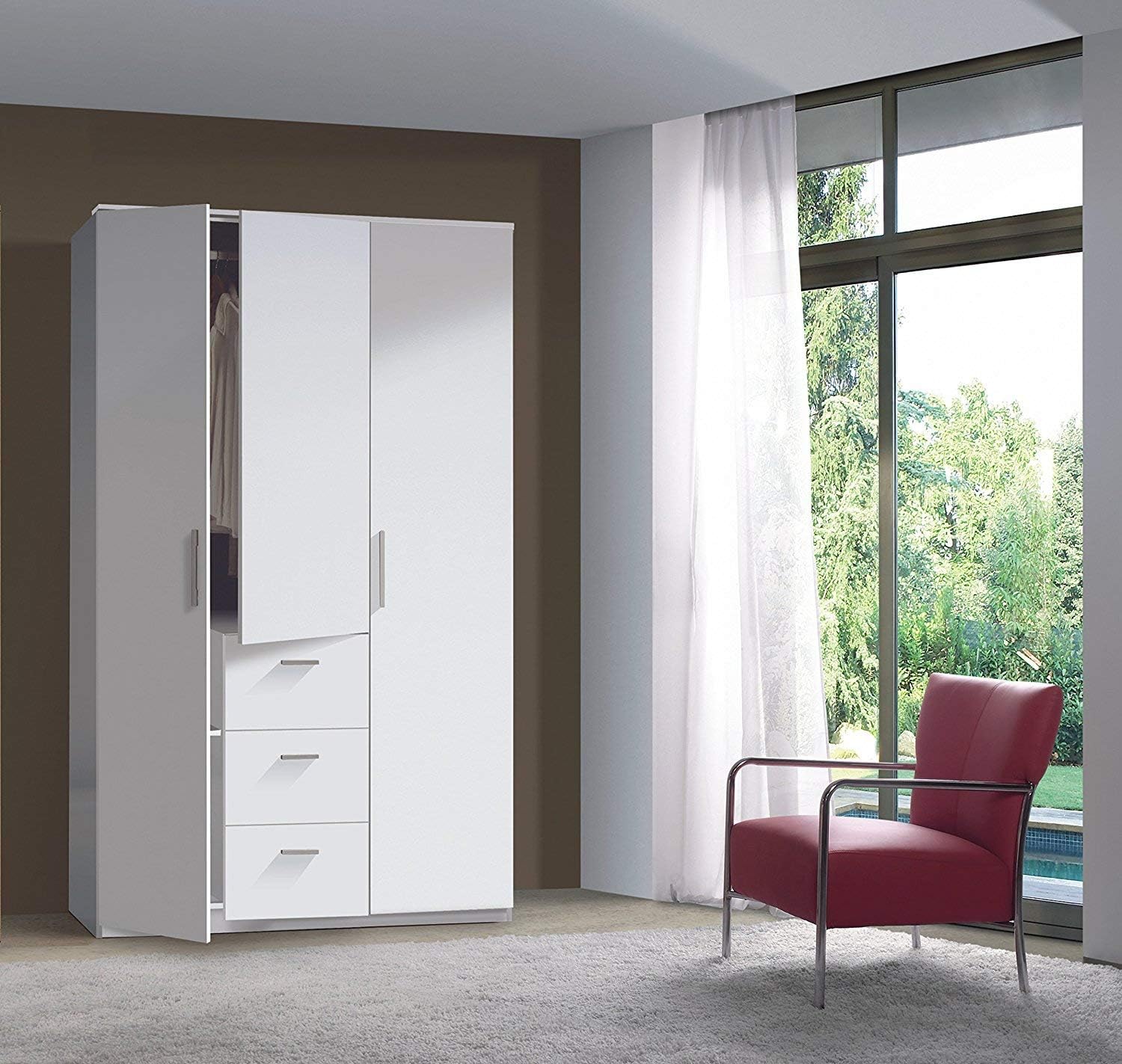 RuiSiSi Armario Con Barra Colgante Y 4 Estantes Abiertos Armario De Armario Decorativo Con Una Puerta Para Dormitorio Color Blanco