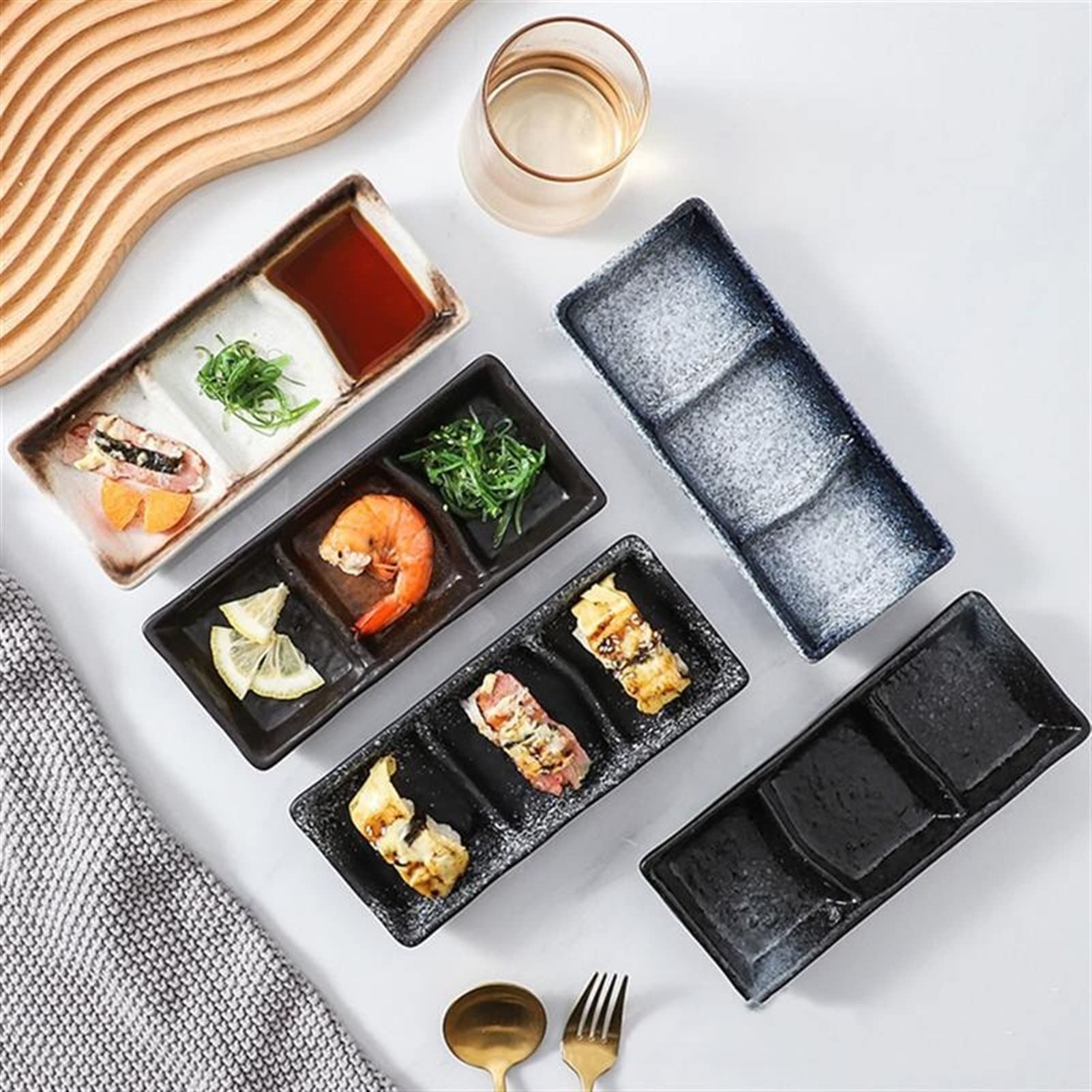 Keramik DREI Grid Sauce Gericht Vorspeise Serviertablett Essig Soja Senf Sushi Snack