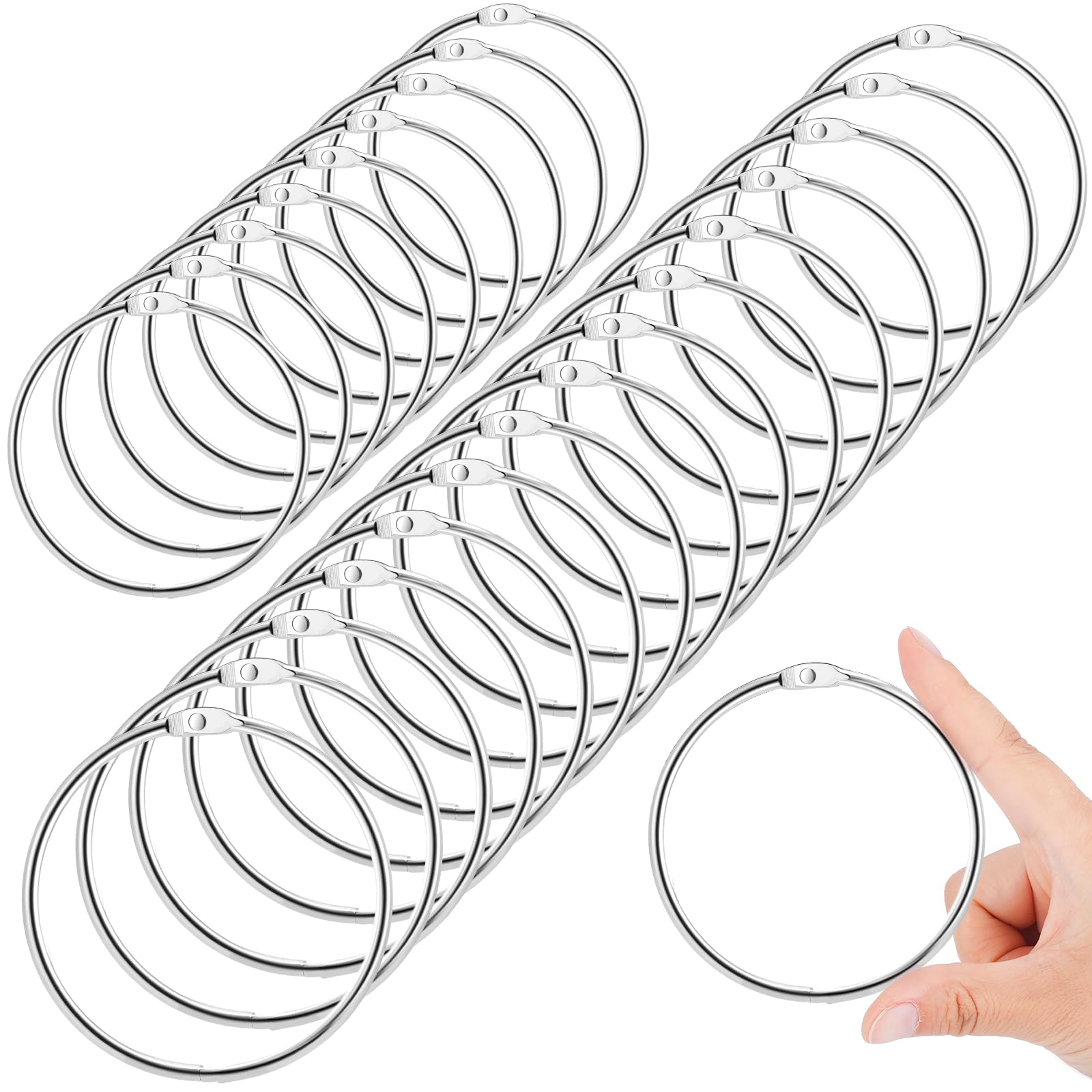 24 Pack 4 Inches Large Loose Leaf Binder Rings Curtain Hooks Rings Shower Hook for Bath Room Curtain Glide Smoothly Round Shower Rings Snap Joint