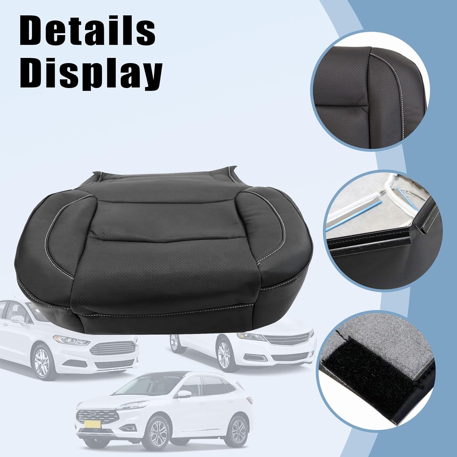 SecosAutoparts Driver or Passenger Side Bottom Perforated Replacement Leather Seat Cover Black Compatible with Chevy Silverado SLT SLE Z71 GMC Sierra 2014 2015 2016 2017 2018 2019