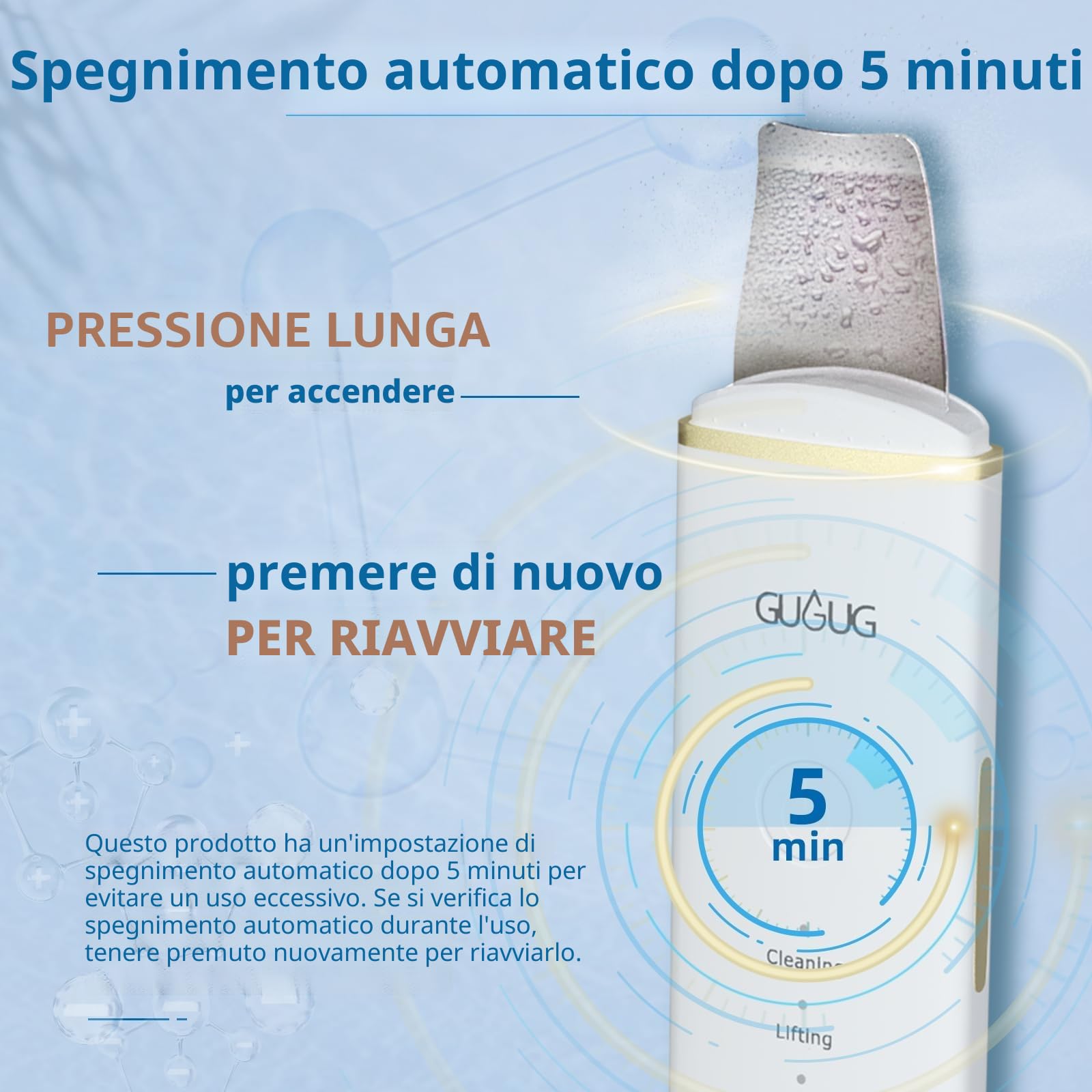 GUGUG Pulizia Viso Ultrasuoni, Skin Scrubber, Spatola Professionale con 4 Modalità Regolabili, Apparecchi per tonificare il corpo, Rimozione Punti Neri e Cura del Viso