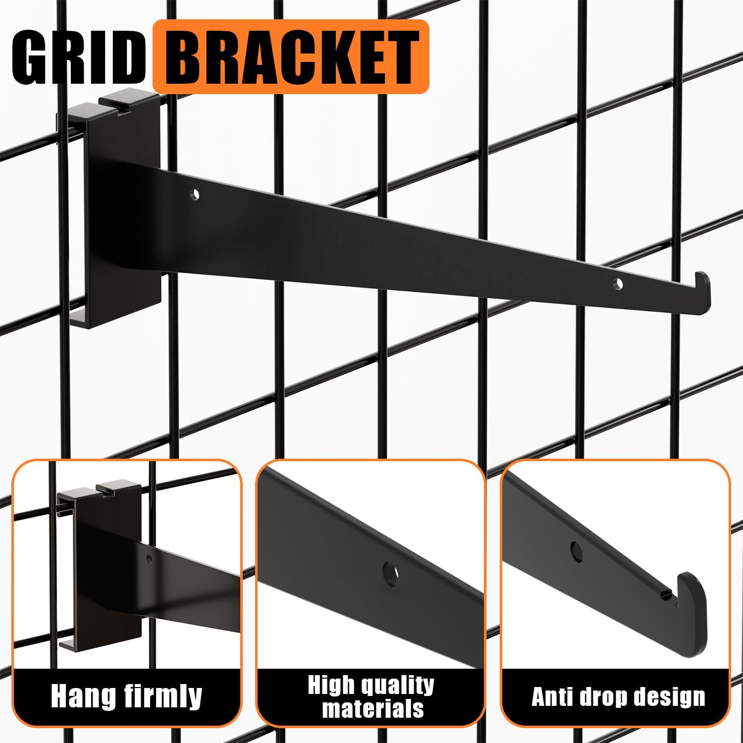 8" Gridwall Shelf Bracket with Lip，10 Pcs Heavy Duty Grid Wall Brackets Set，Floating Metal Gridwall Accessories for Shelving Display