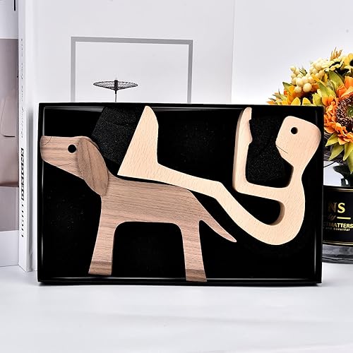 Miniatura 5 de Esculturas de madera hechos a mano con detalles artesanales para decoración del hogar, estatua de madera de hombre y perro, colección de esculturas