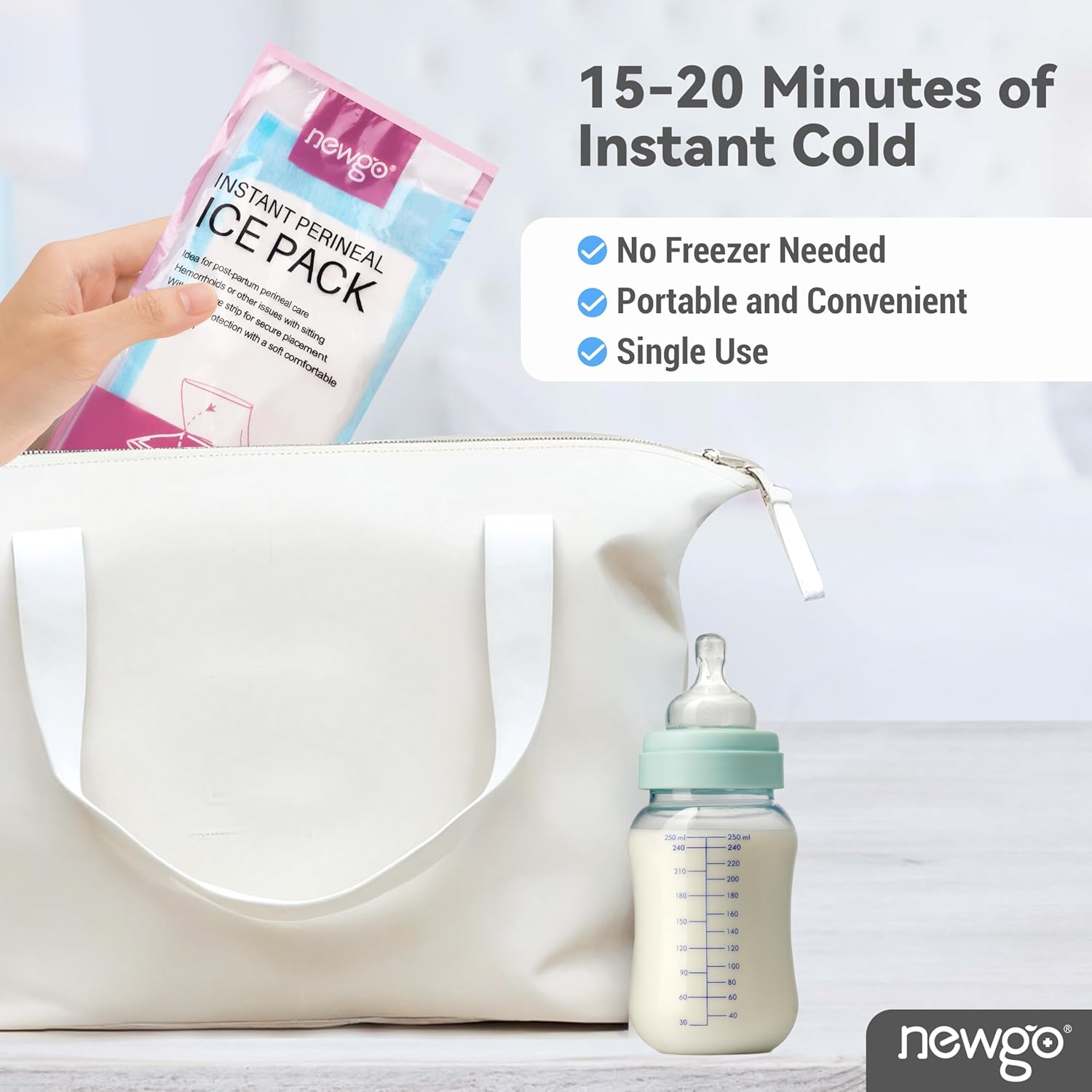 NEWGO Disposable Instant Perineal Cold Packs for Postpartum, 12 Pcs, 13.7" x 4.5", Postpartum Essentials Absorbent Pad, Pain Relief for Women After Delivery & Vaginal Discomfort
