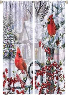 Rustic Northern Blackout Curtains for Bedroom,Retro Farmhouse Merry Christmas Decor Berry Tree Window Drapes - Thermal Insulated and Noise Reduction,2 Panels 63L x 21Ws