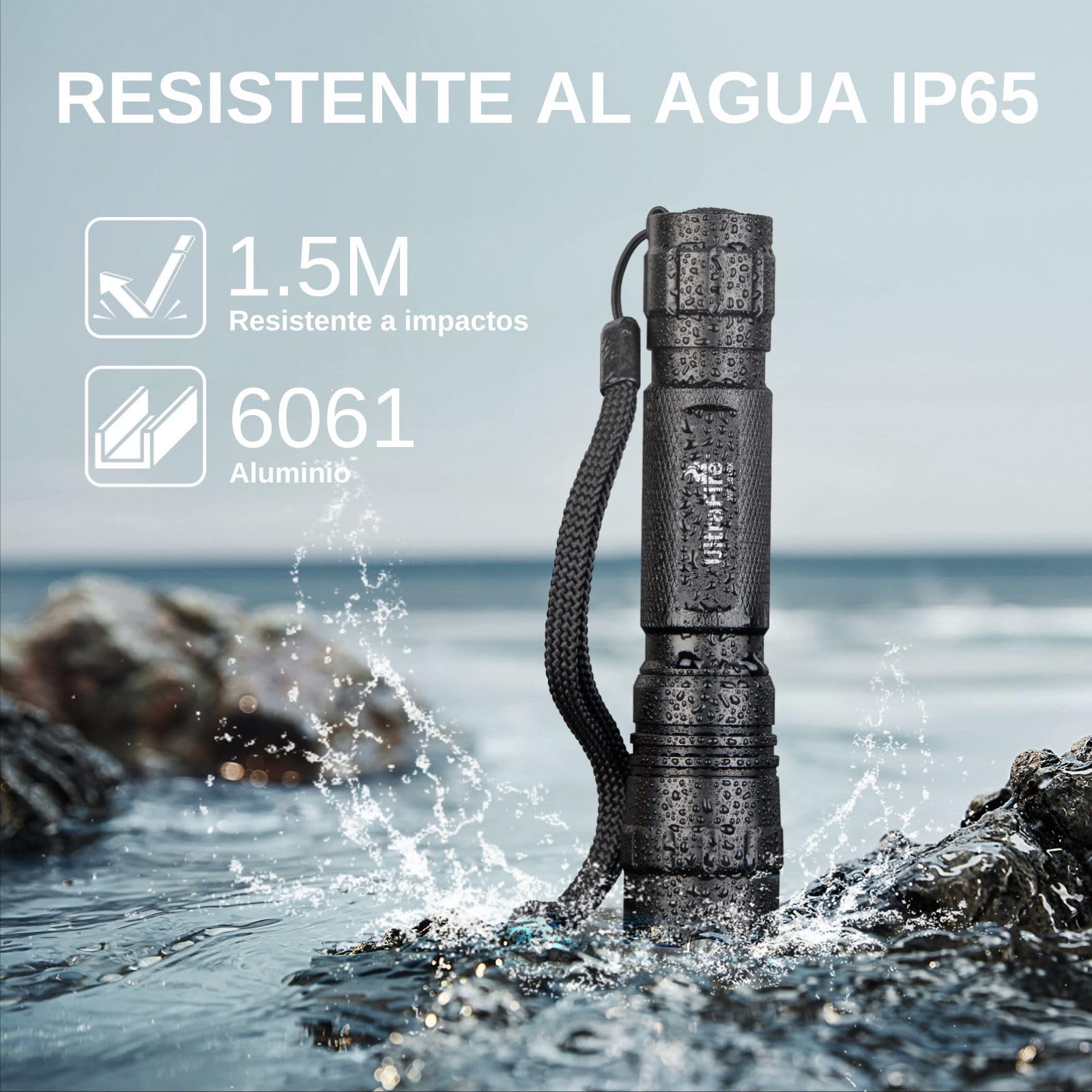 Ultrafire linterna táctica recargable con estuche, 1000 lúmenes lámpara de policía con estuche cinturón, 3 modos linterna LED para la seguridad, las fuerzas de la orden, patrulla, camping, WF-501BX