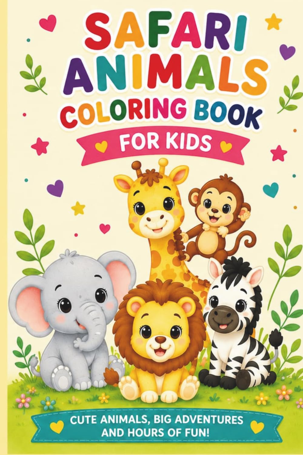 Safari Animals Coloring Book for Kids: Cute Jungle & Safari Animals for Kids Ages 3-8