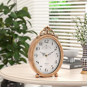 Abdurey Vintage Table Clock on Stand,Antique Gold French Rustic Style | Desk and Shelf Mantel Decorative Clocks, for Living Room,Farmhouse,Bedroom,Bedside,Gift Clocks