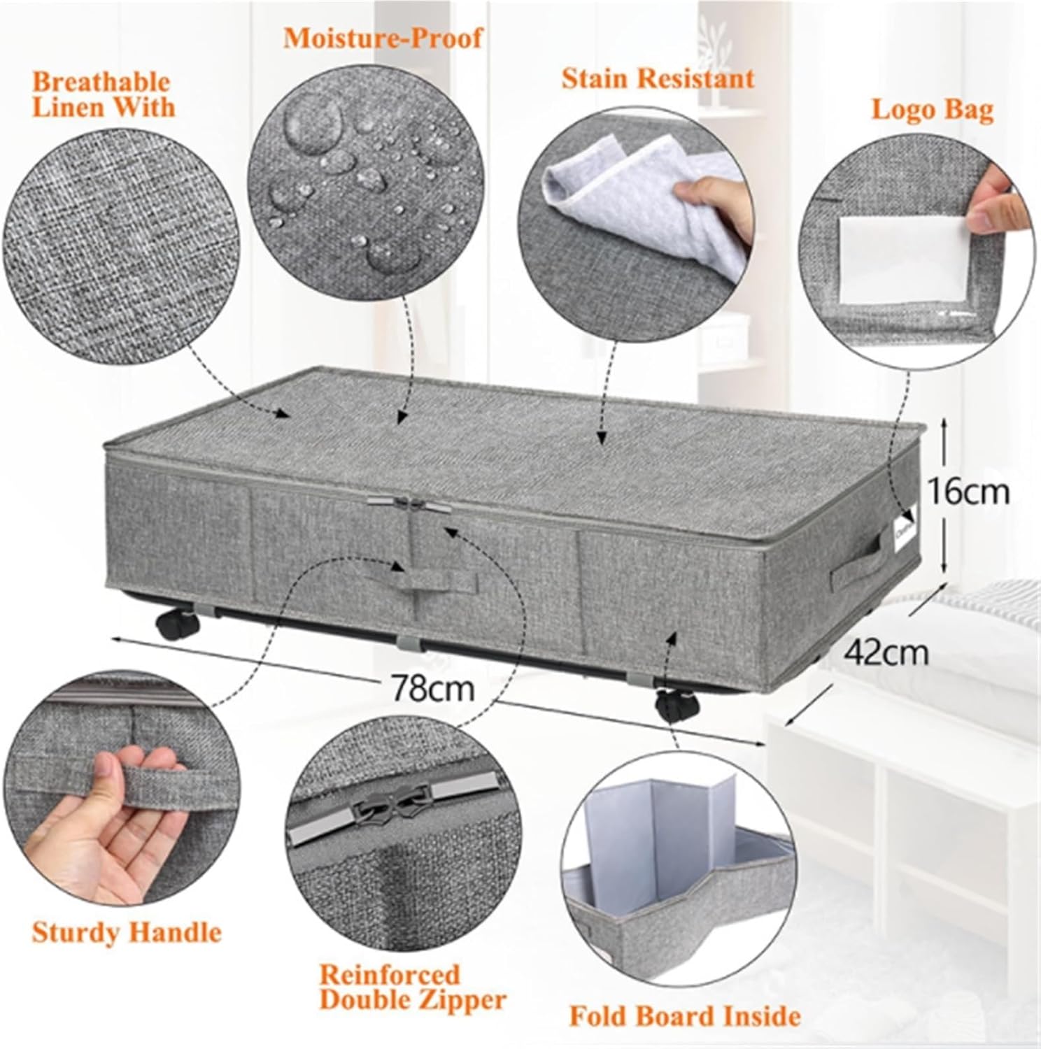 Storage Bins Under Bed Storage Box with Wheels and Zipper Cover for Storage of Bedding and Shoes Storage Container